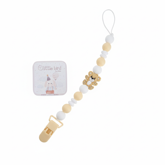Portaciuccio Orsetto Beige - sfondo bianco con talloncino Little Bird