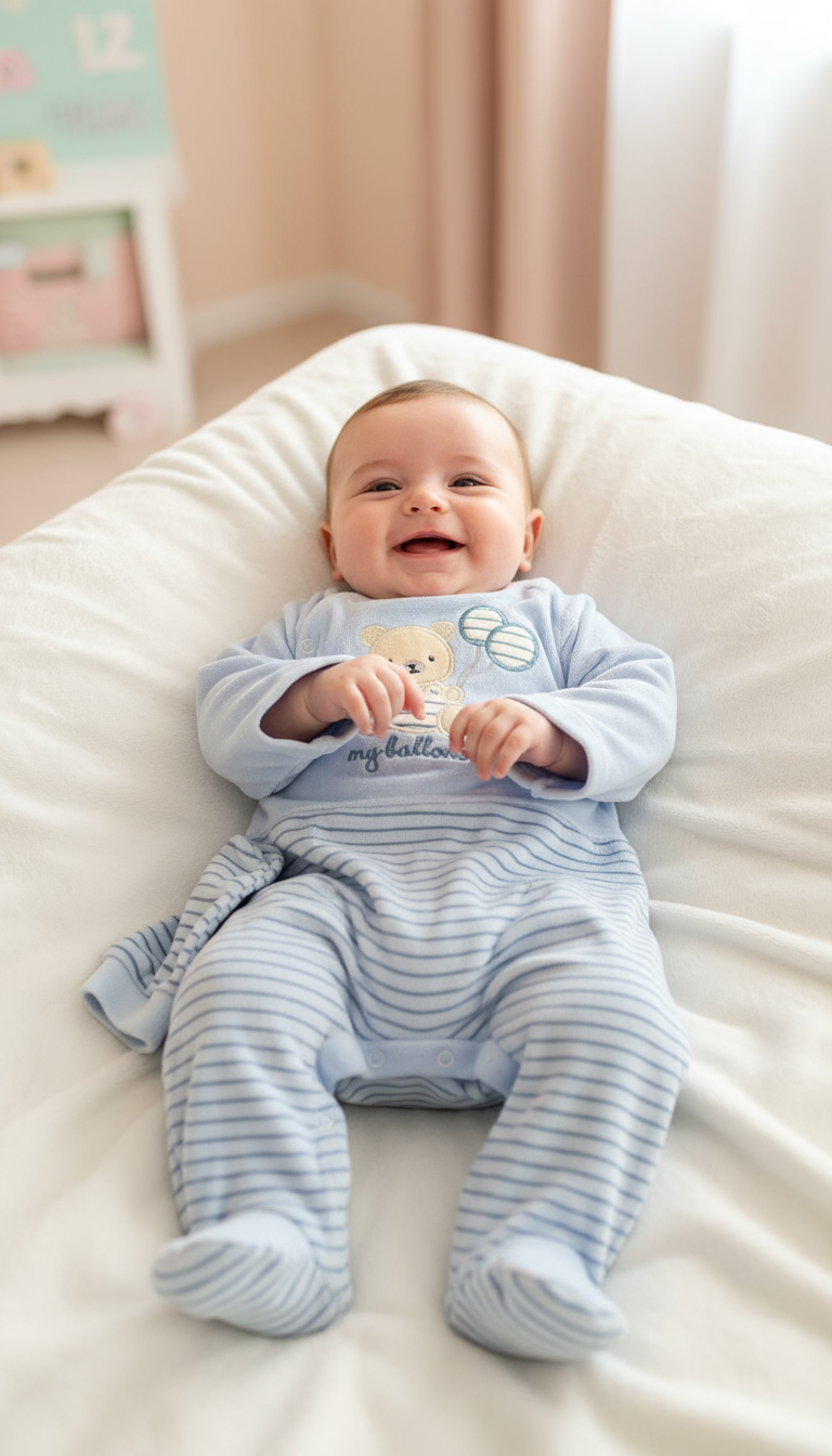 Tutina Neonato con Piedini Azzurra - Orsetto My Balloons + Cappelino