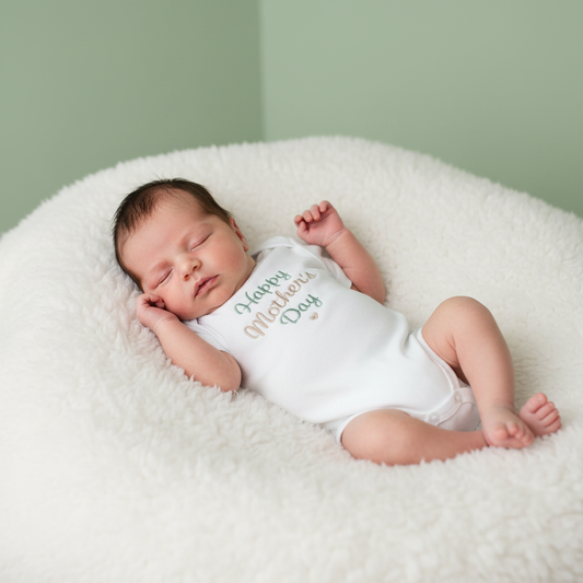 Neonato con body Happy Mother's Day verde beige - Little Bird