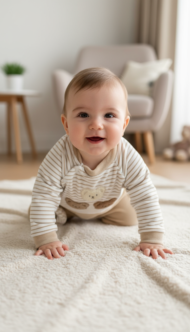 Tutina Neonato con Piedini Beige a Righe - Tre Orsetti - Cappellino