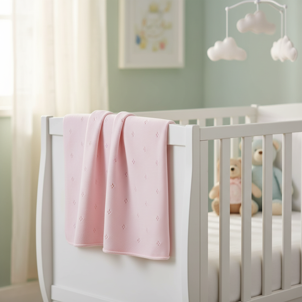 Copertina Traforata Rombi Rosa lifestyle culla