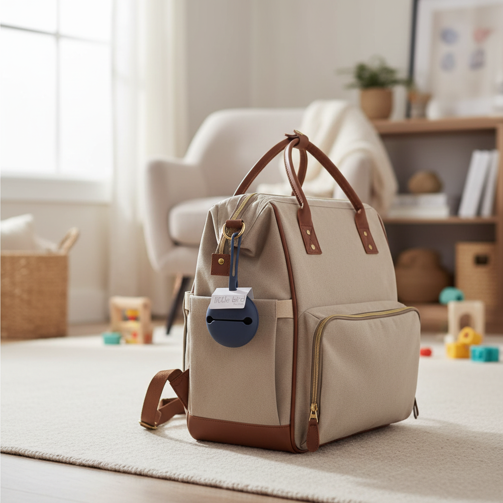 Portaciuccio blu navy attaccato alla borsa