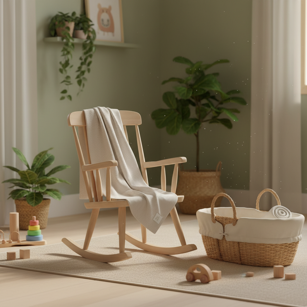 Copertina liscia beige sulla sedia a dondolo - Little Bird