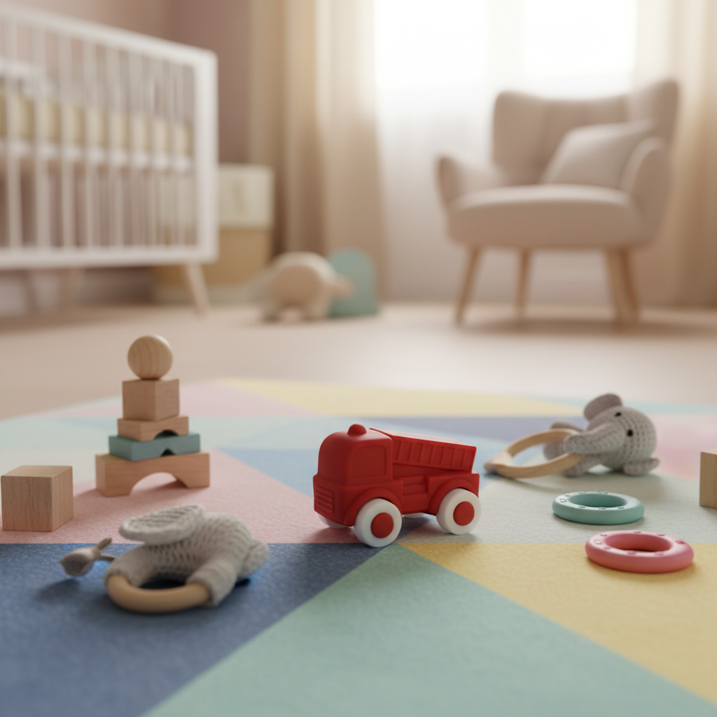 Camion pompieri in silicone su tappeto gioco