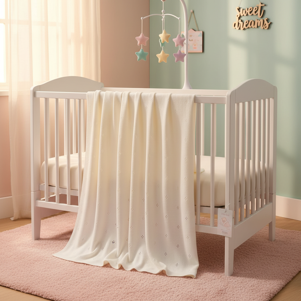 Copertina Traforata Rombi Avorio lifestyle culla