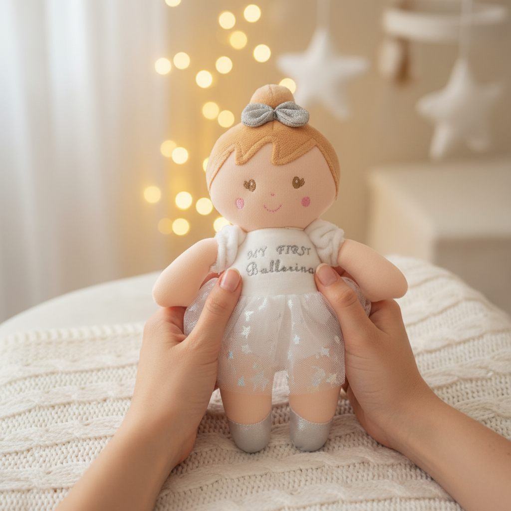 Bambola Bianca Ballerina tra le mani della mamma
