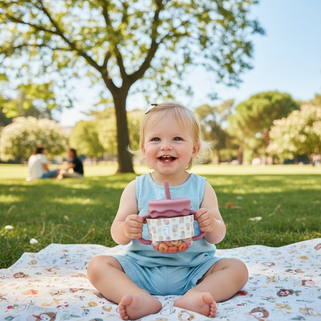 Bambino outdoor con bicchiere dark pink