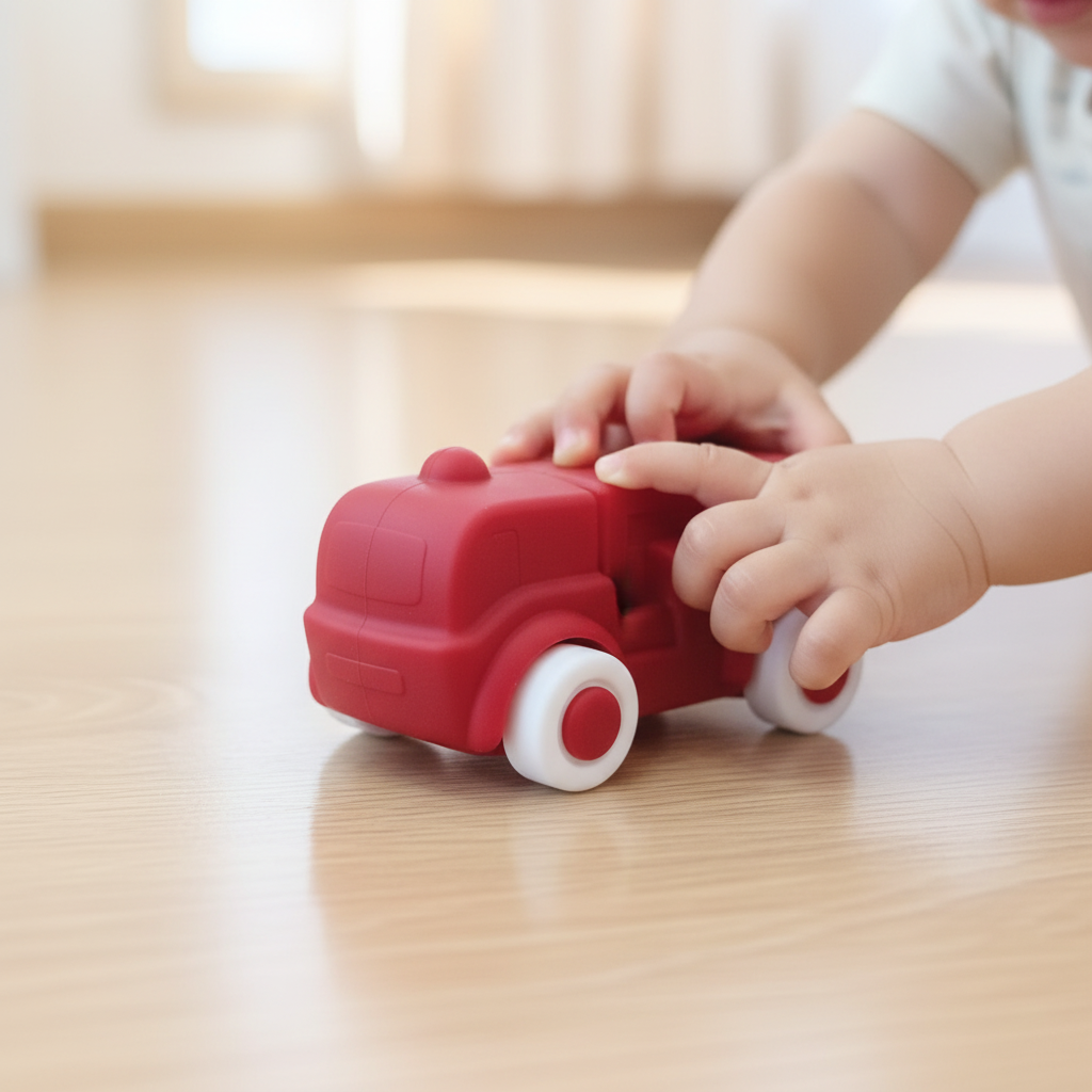 Mani bambino con camion pompieri in silicone