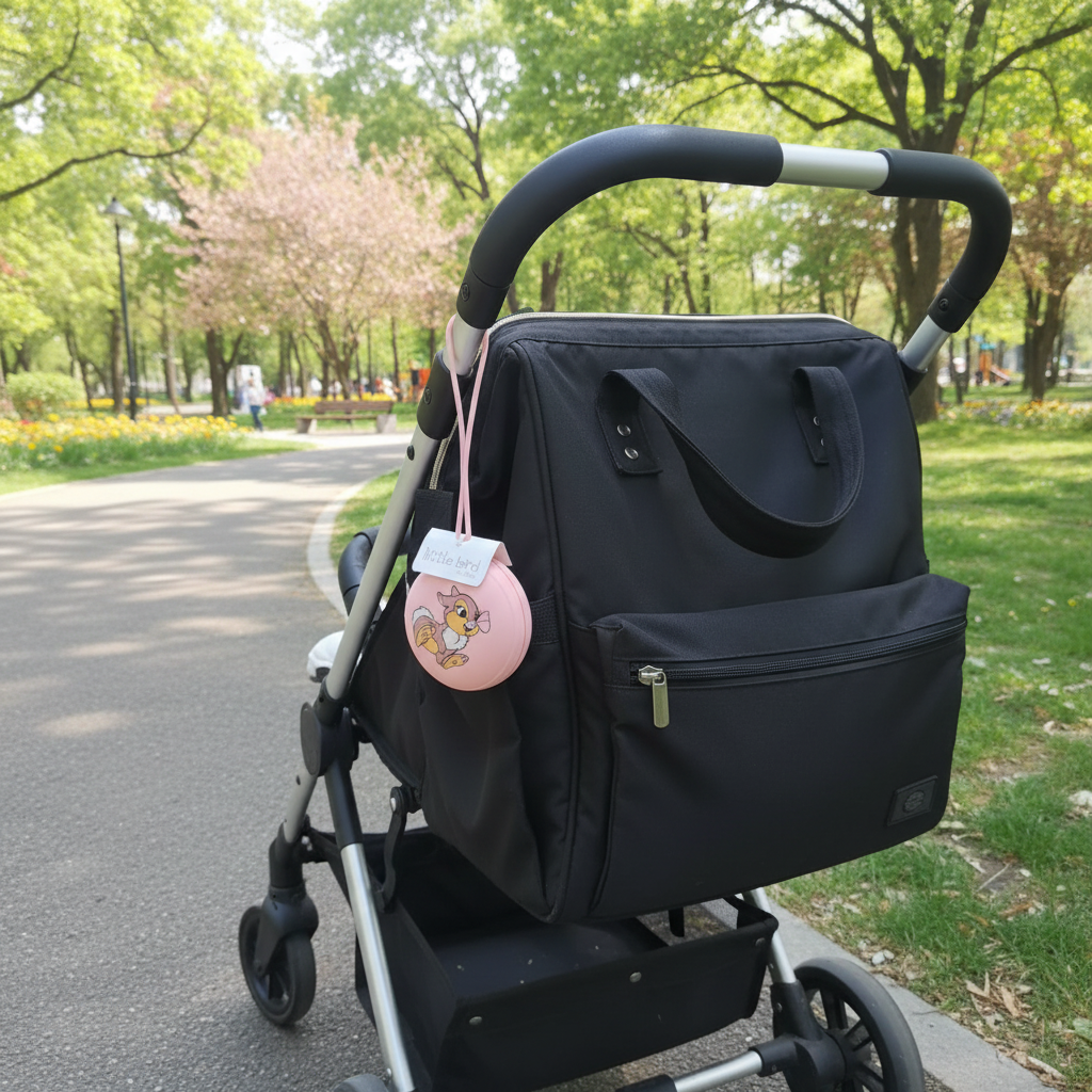 Portaciuccio Tamburino rosa appeso alla borsa