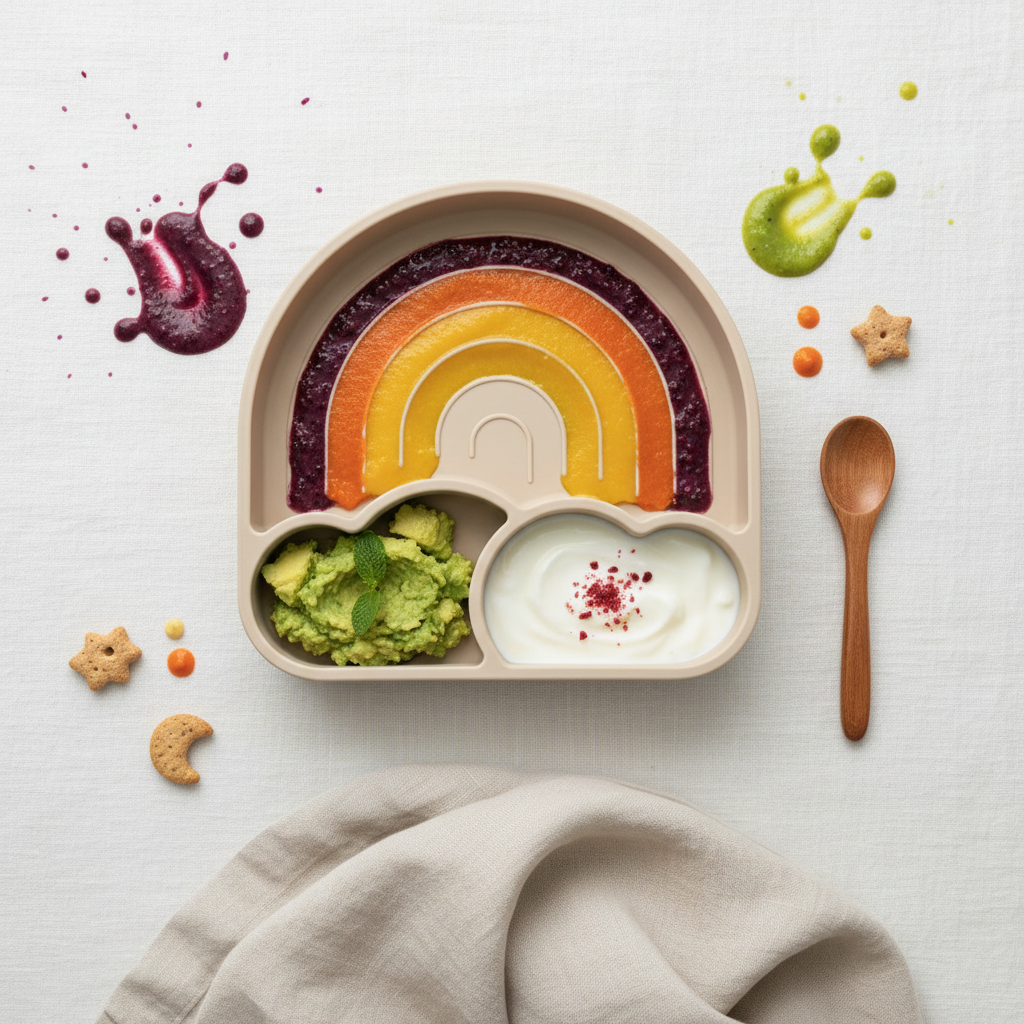 Piatto Arcobaleno Beige flat lay con cibo