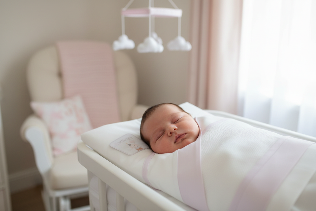 Lenzuolino Carrozzina Rosa - lifestyle neonato che dorme