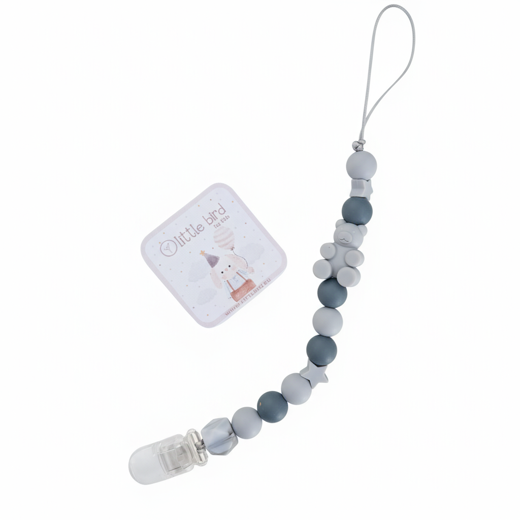 Portaciuccio Bear Grigio - sfondo bianco con talloncino Little Bird