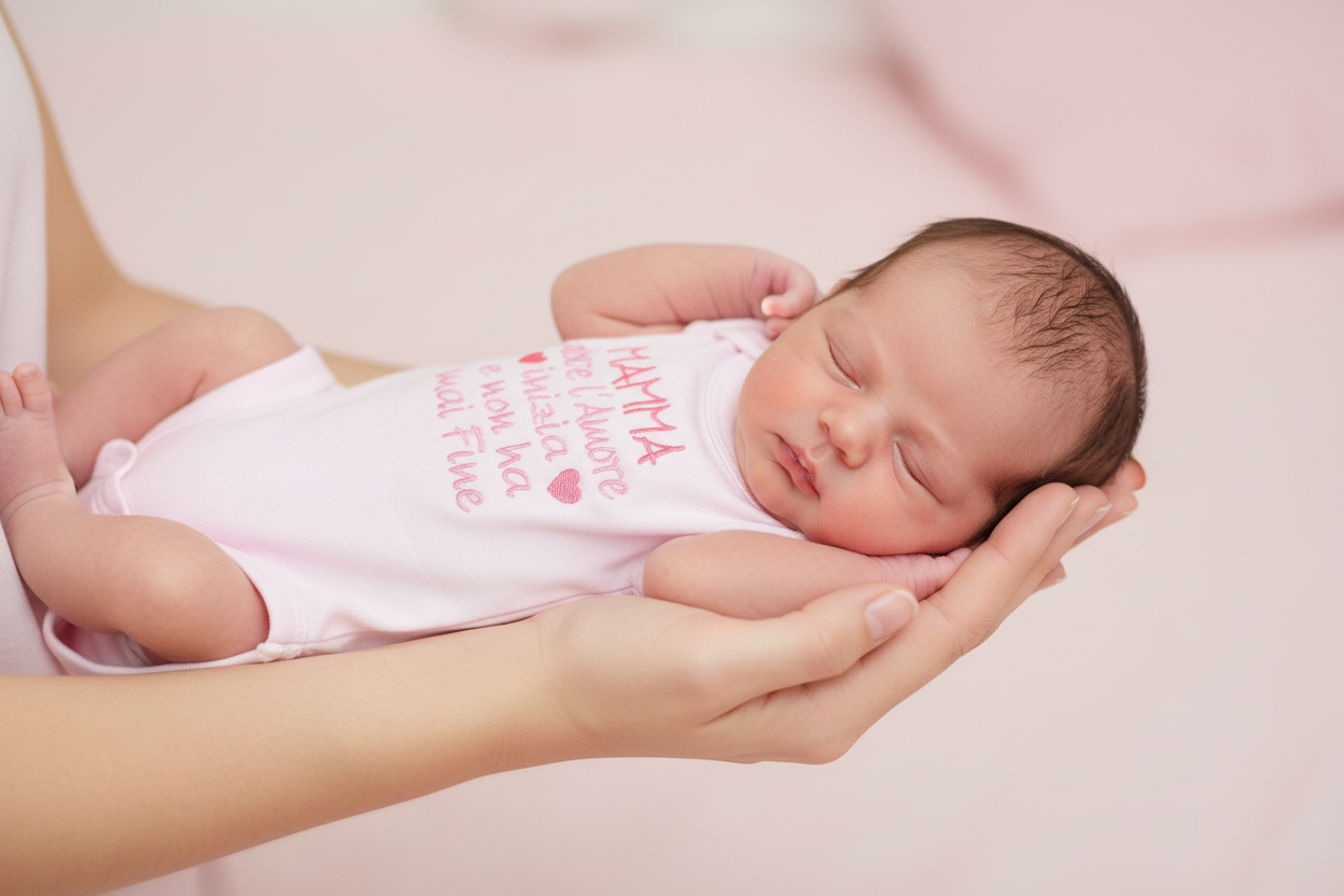 Mani mamma con neonato body rosa - Little Bird