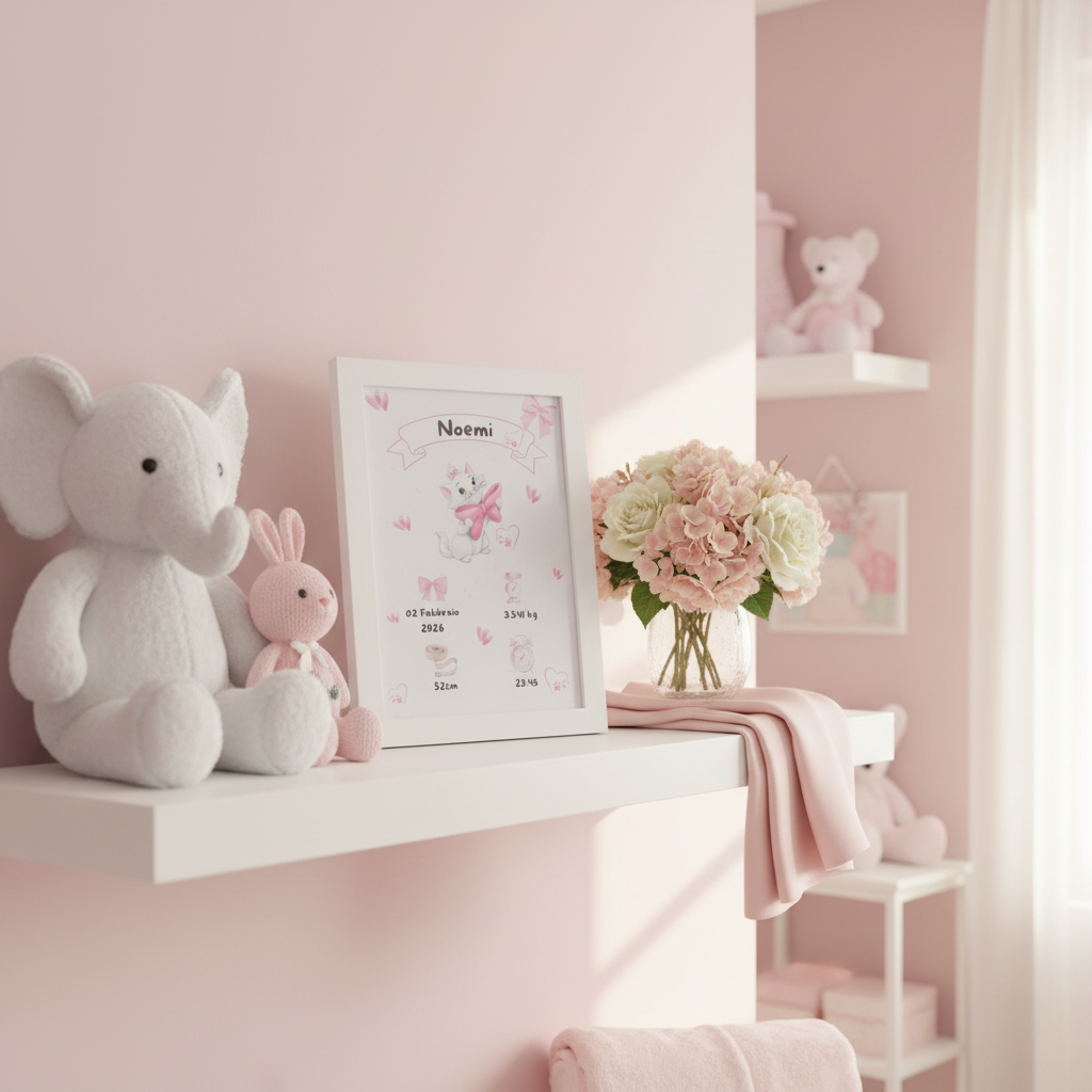 Quadretto Nascita Minù - su mensola con peluche
