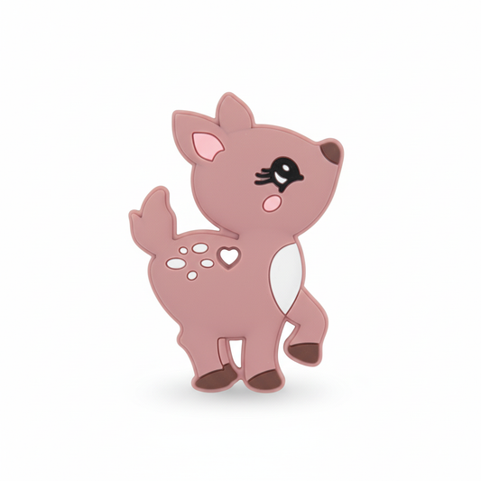 Massaggiagengive cerbiatto rosa su sfondo bianco