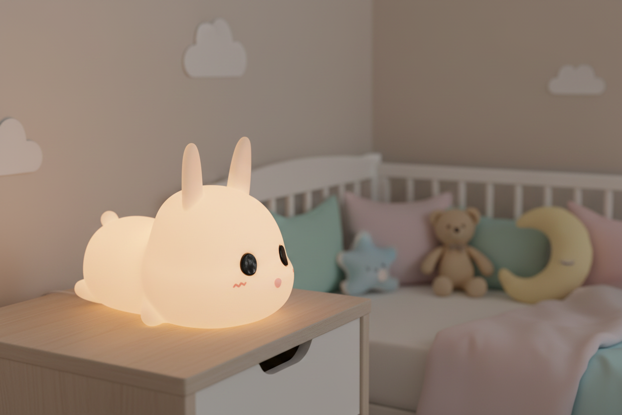 Luce Coniglio su comodino cameretta pastello