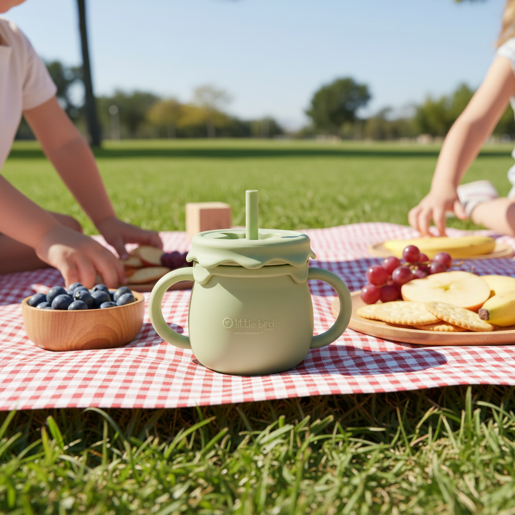 Picnic outdoor con bicchiere verde