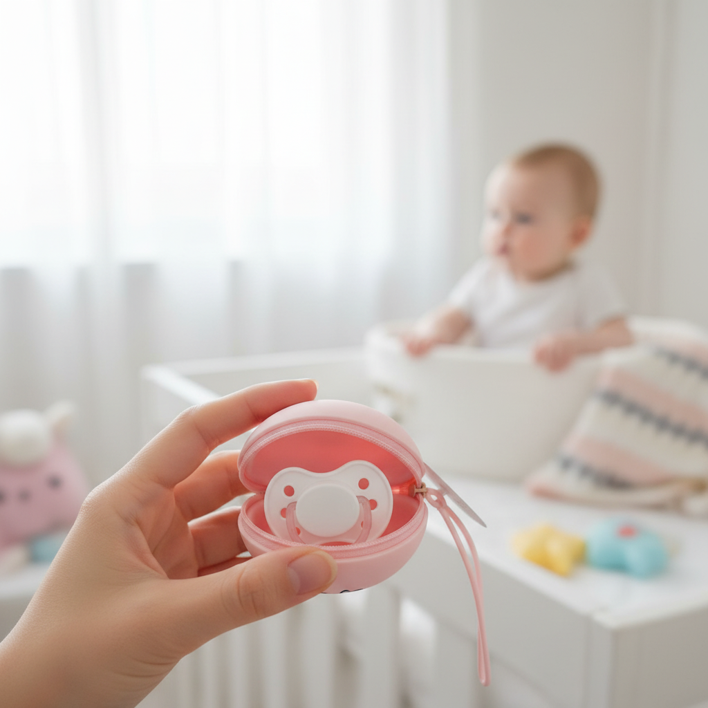 Mamma che usa il portaciucci Stitch in cameretta