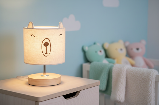 Lampada Faccia Orso su comodino cameretta pastello