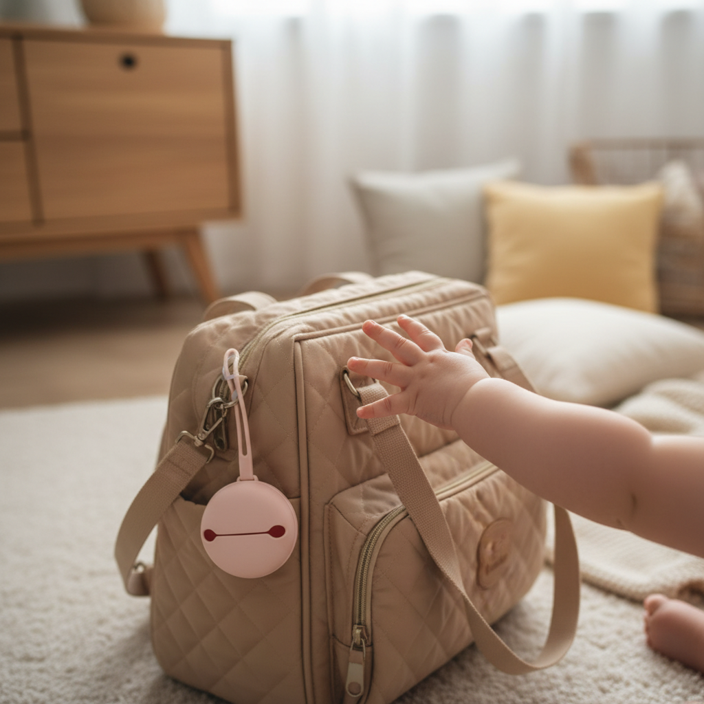 Portaciuccio rosa attaccato alla borsa