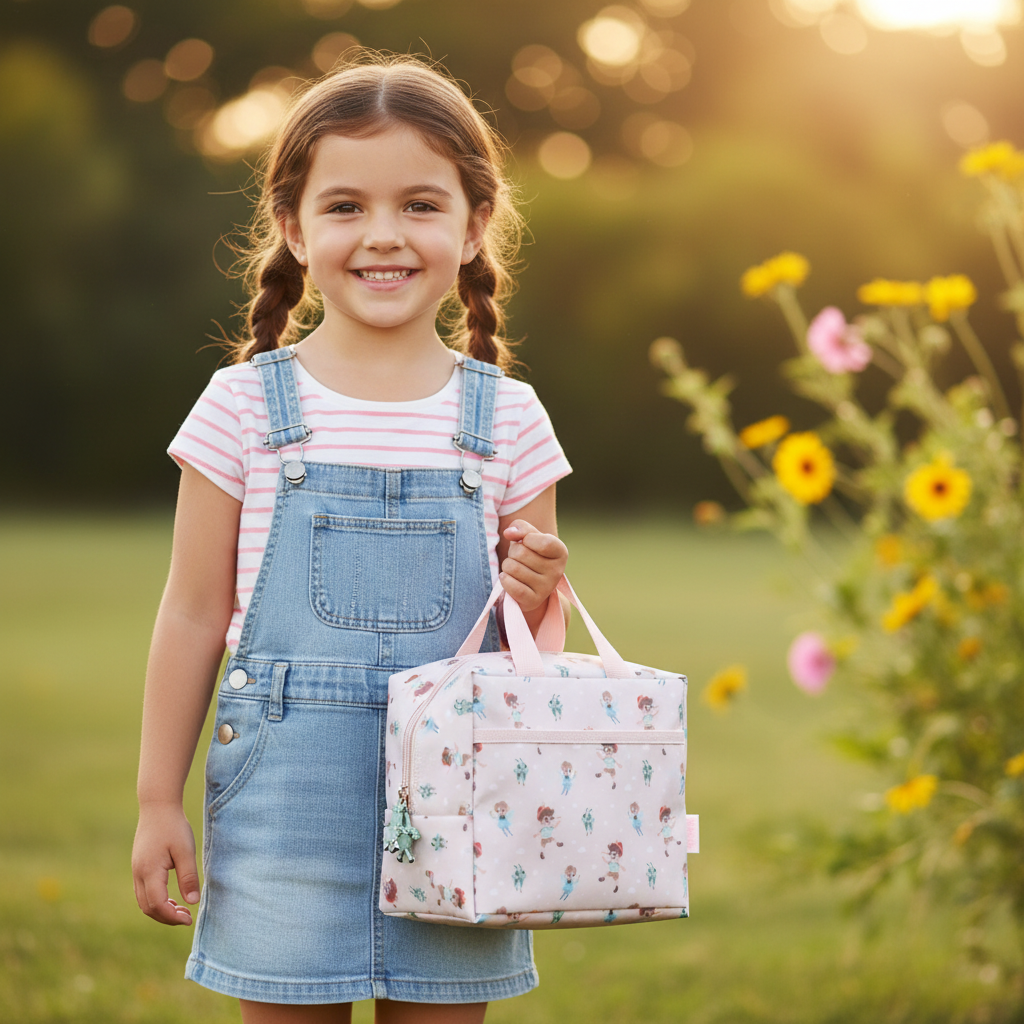 Borsa Termica Merenda Wooden Boy Tutete lifestyle - bambina a scuola con borsa merenda rosa Pinocchio