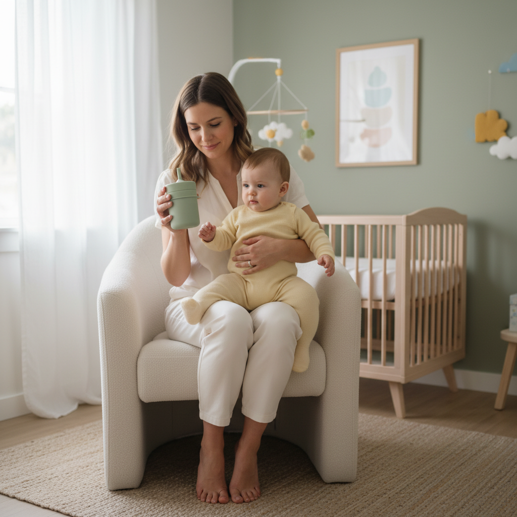 Momento mamma e bambino con bicchiere in silicone Little Bird