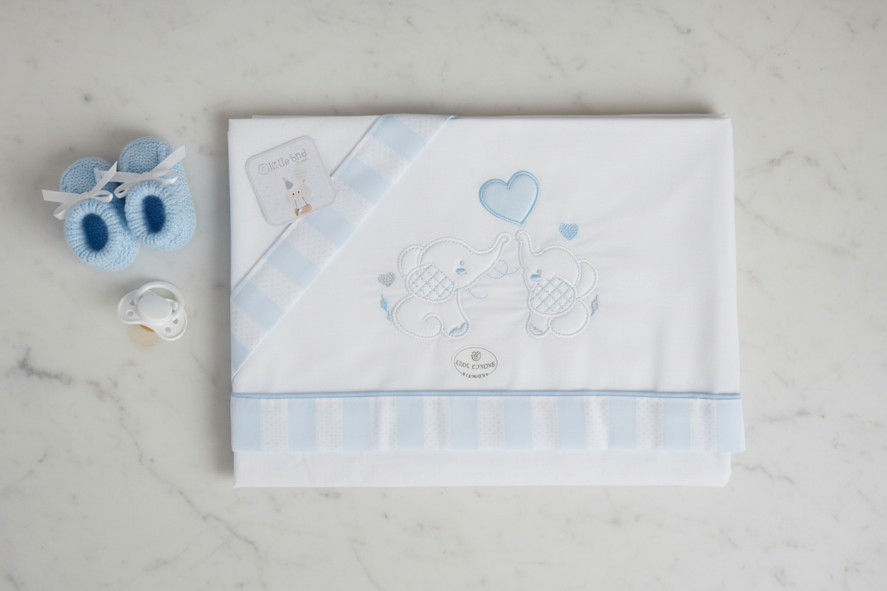 Lenzuolino Elefantino Celeste - lifestyle flat lay