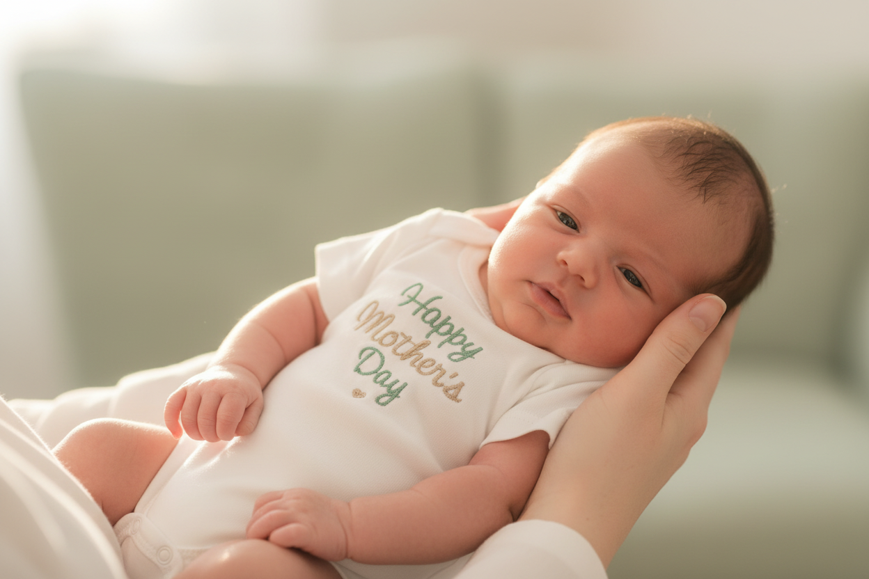 Mani mamma con neonato body Happy Mother's Day verde beige - Little Bird