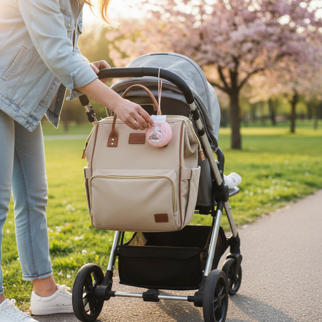 Portaciucci cigno appeso alla borsa durante passeggiata