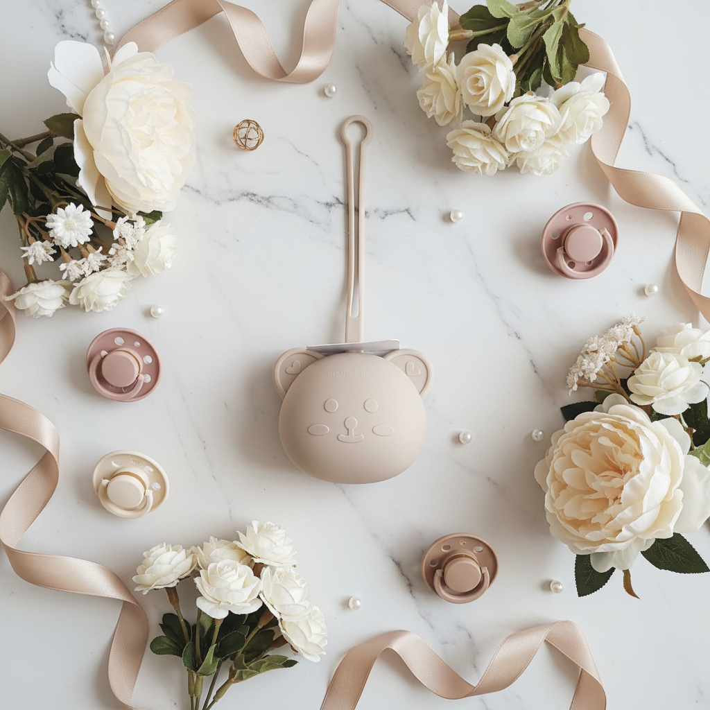 Portaciucciotto Orsetto Beige romantico fiori crema