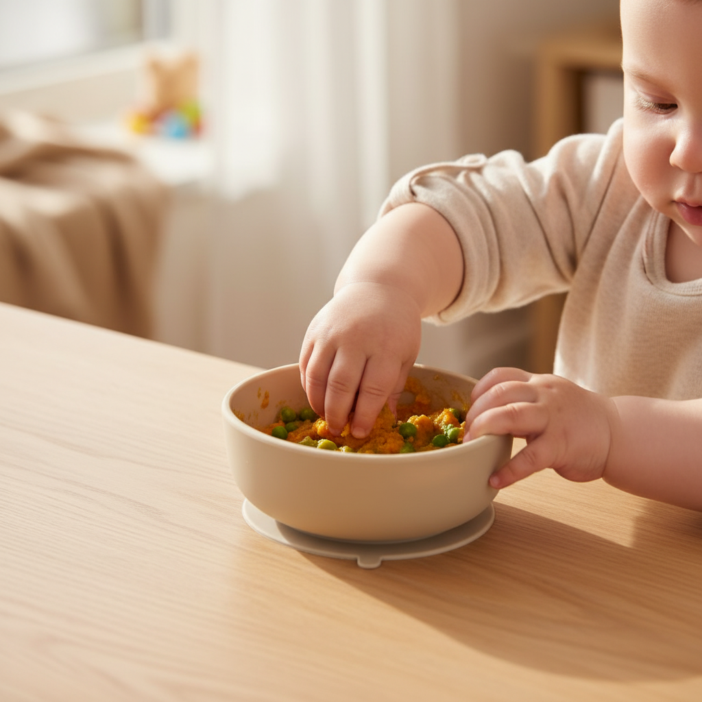 Dettaglio ventosa antiribalta ciotola gattino beige