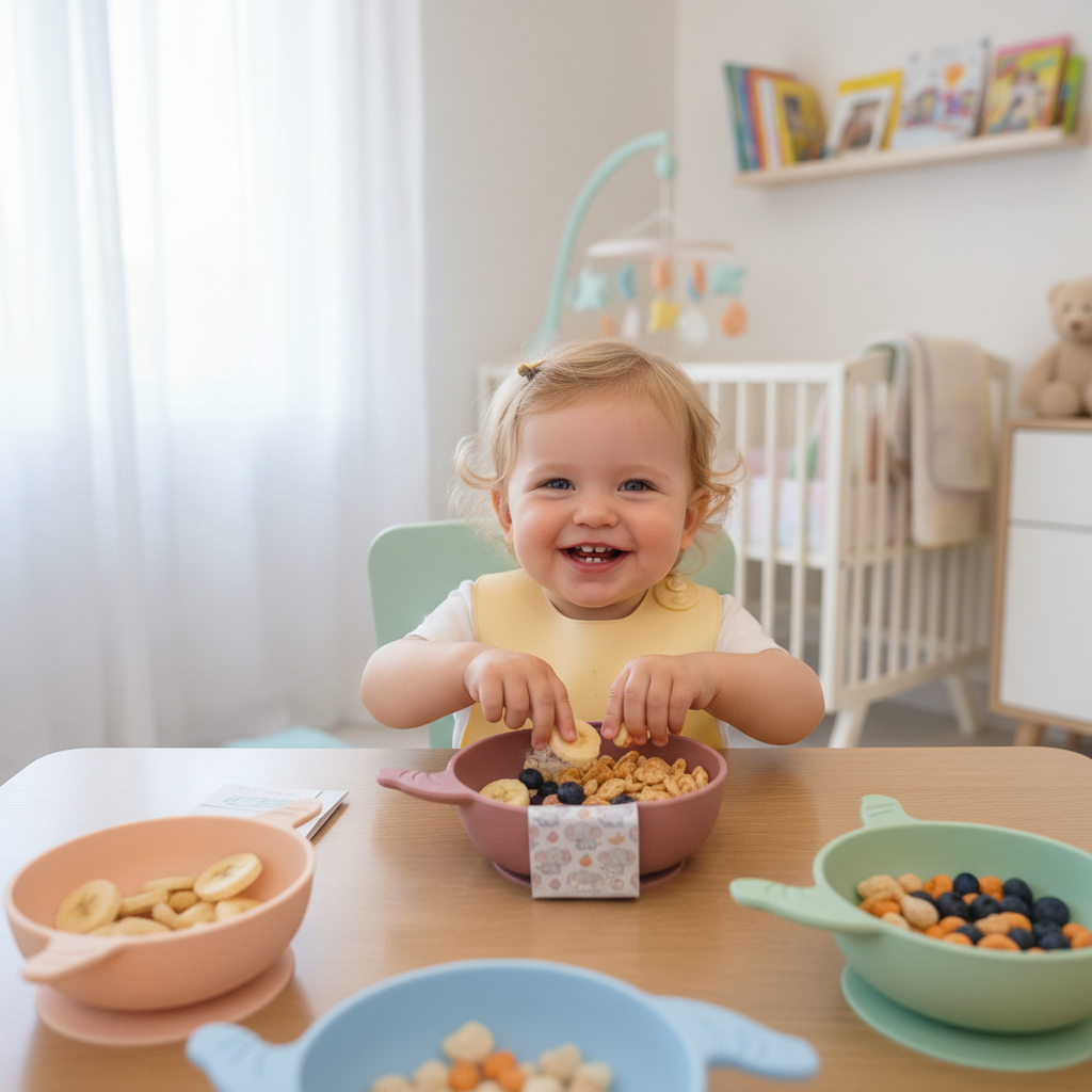 Bambino che mangia dalla ciotola elefante dark pink