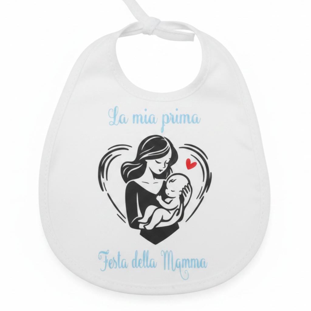 Bavetta Festa della Mamma sfondo bianco professionale termovinile celeste – Little Bird
