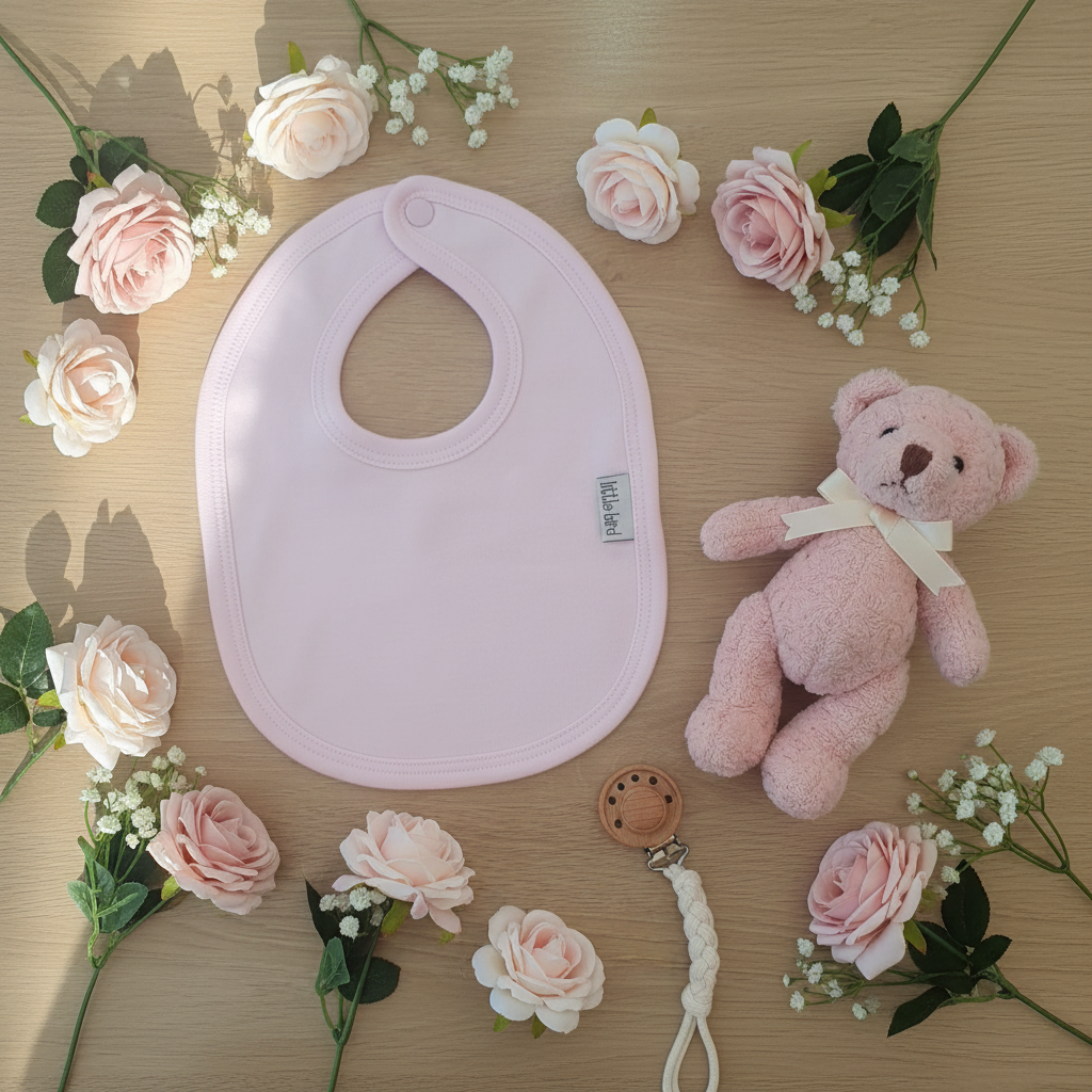 Bavetta rosa Little Bird lifestyle con props