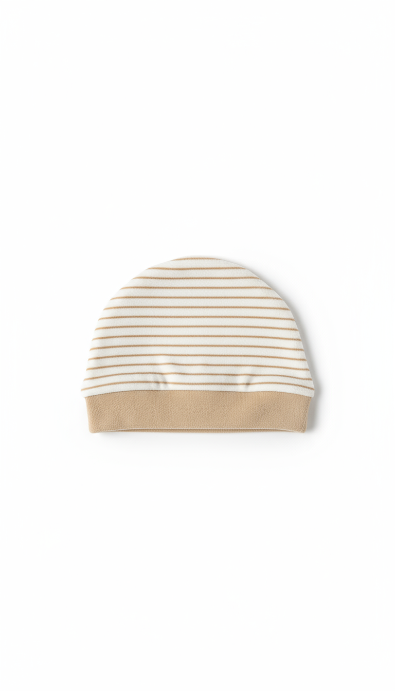 Tutina Neonato con Piedini Beige a Righe - Tre Orsetti - Cappellino