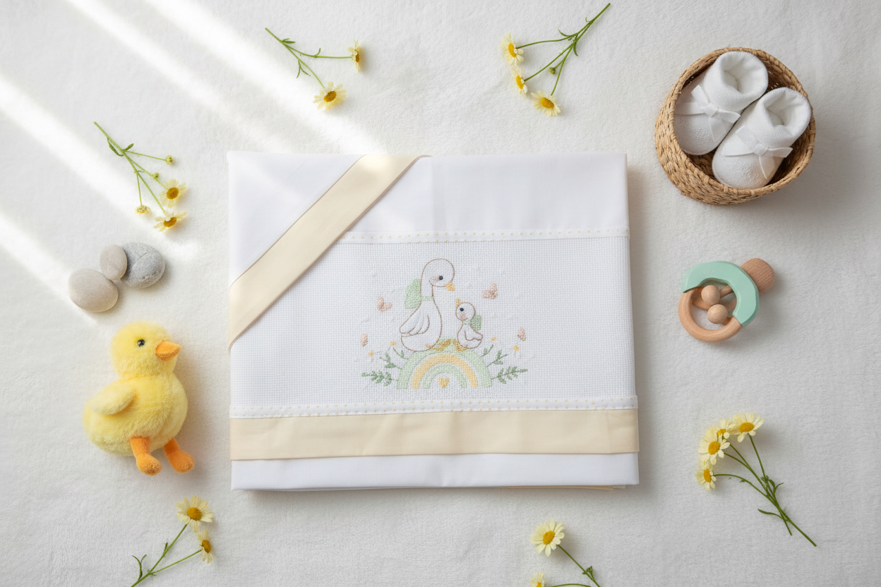 Lenzuolino Carrozzina Paperelle su Arcobaleno - lifestyle flat lay