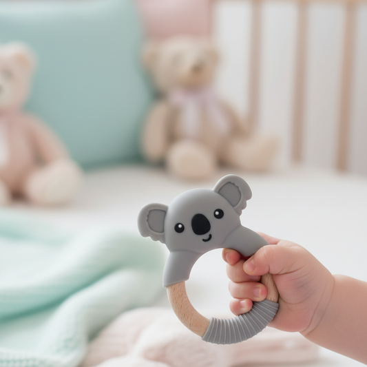 Lifestyle bambino con massaggiagengive koala grigio