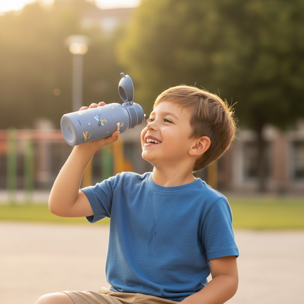 Borraccia Termica Planes Tutete lifestyle - bambino che beve dalla borraccia senza cannuccia