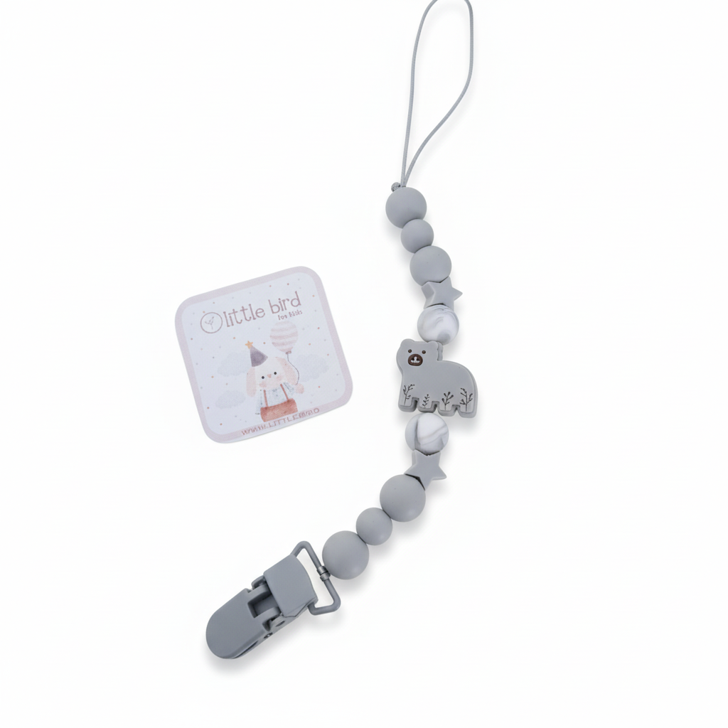 Portaciuccio Orso Grigio - sfondo bianco con talloncino Little Bird
