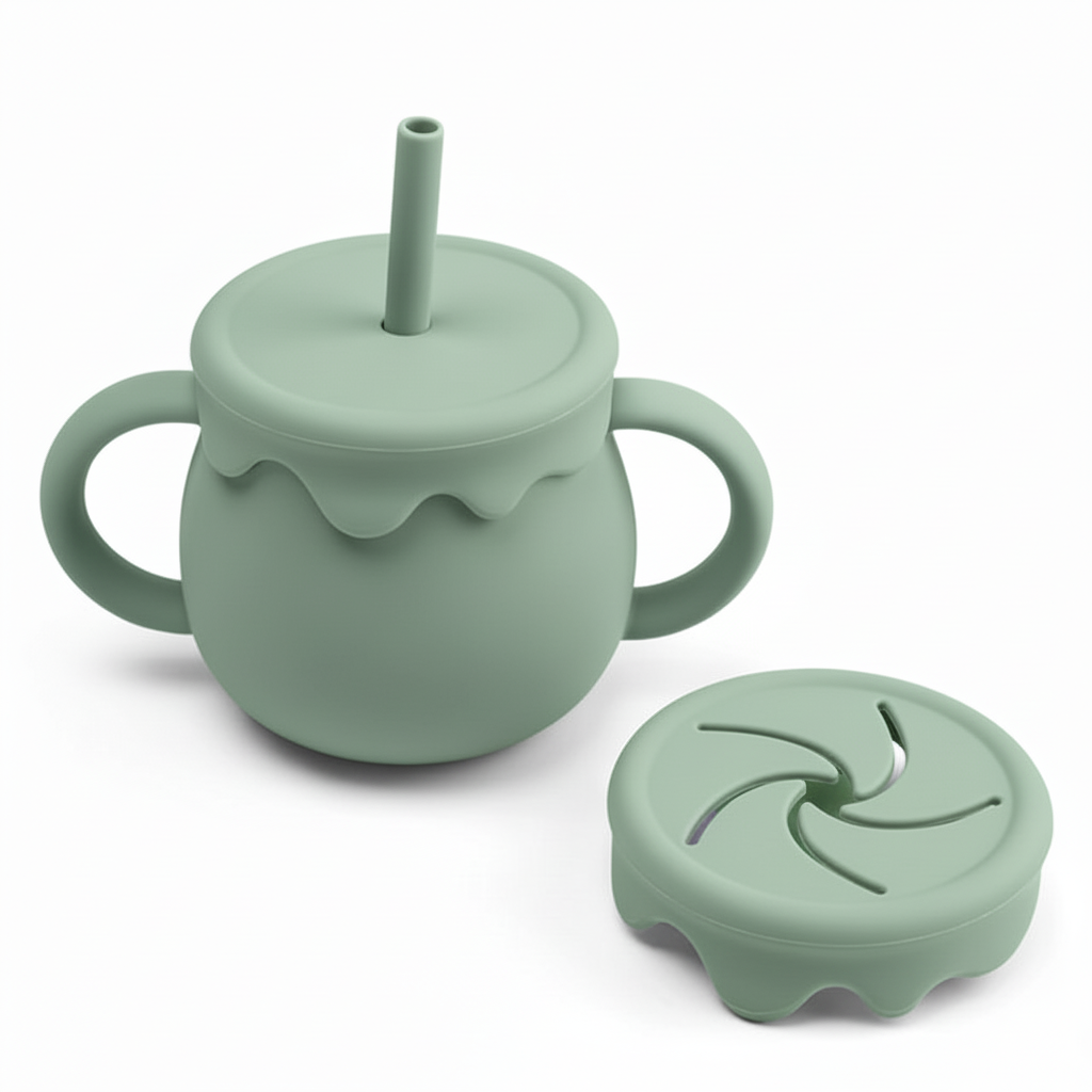 Bicchiere sippy verde sfondo bianco