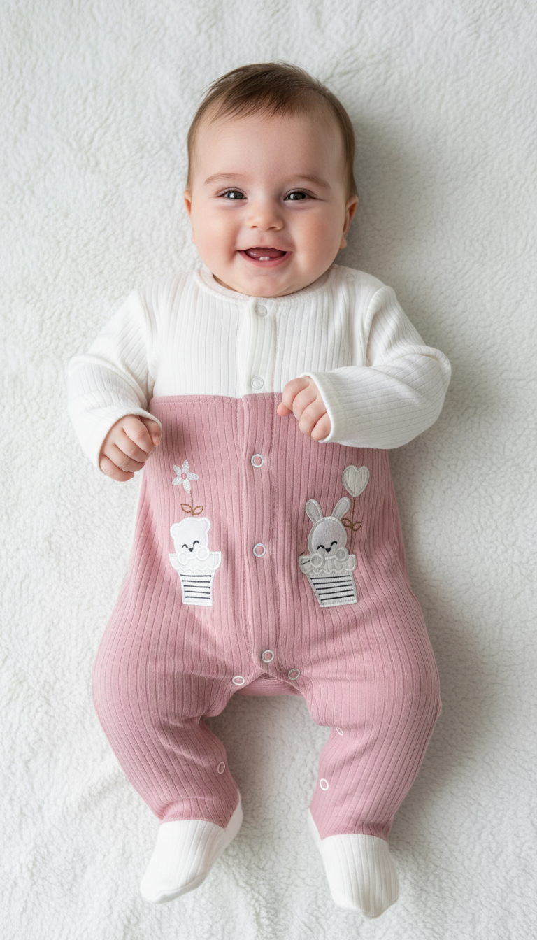 Tutina Neonato Beblo con Piedini Rosa Antico - Coniglietto e Cactus