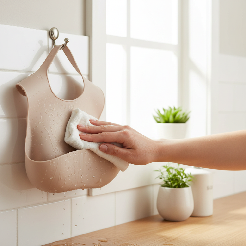 Bavetta beige chiaro pulita e asciutta