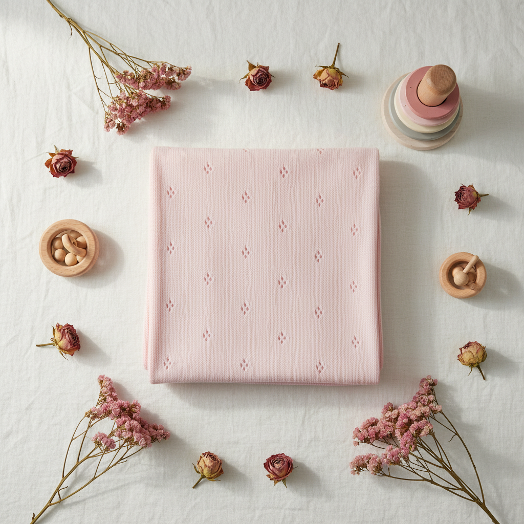 Copertina Traforata Rombi Rosa lifestyle flat lay