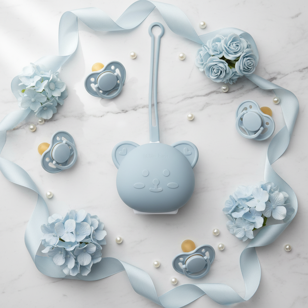 Portaciucciotto Orsetto Dusty Blue romantico fiori