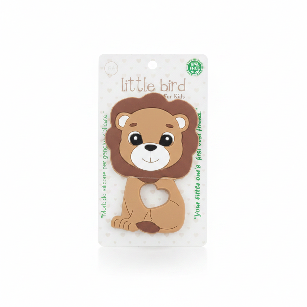Massaggiagengive leone silicone sfondo bianco con packaging