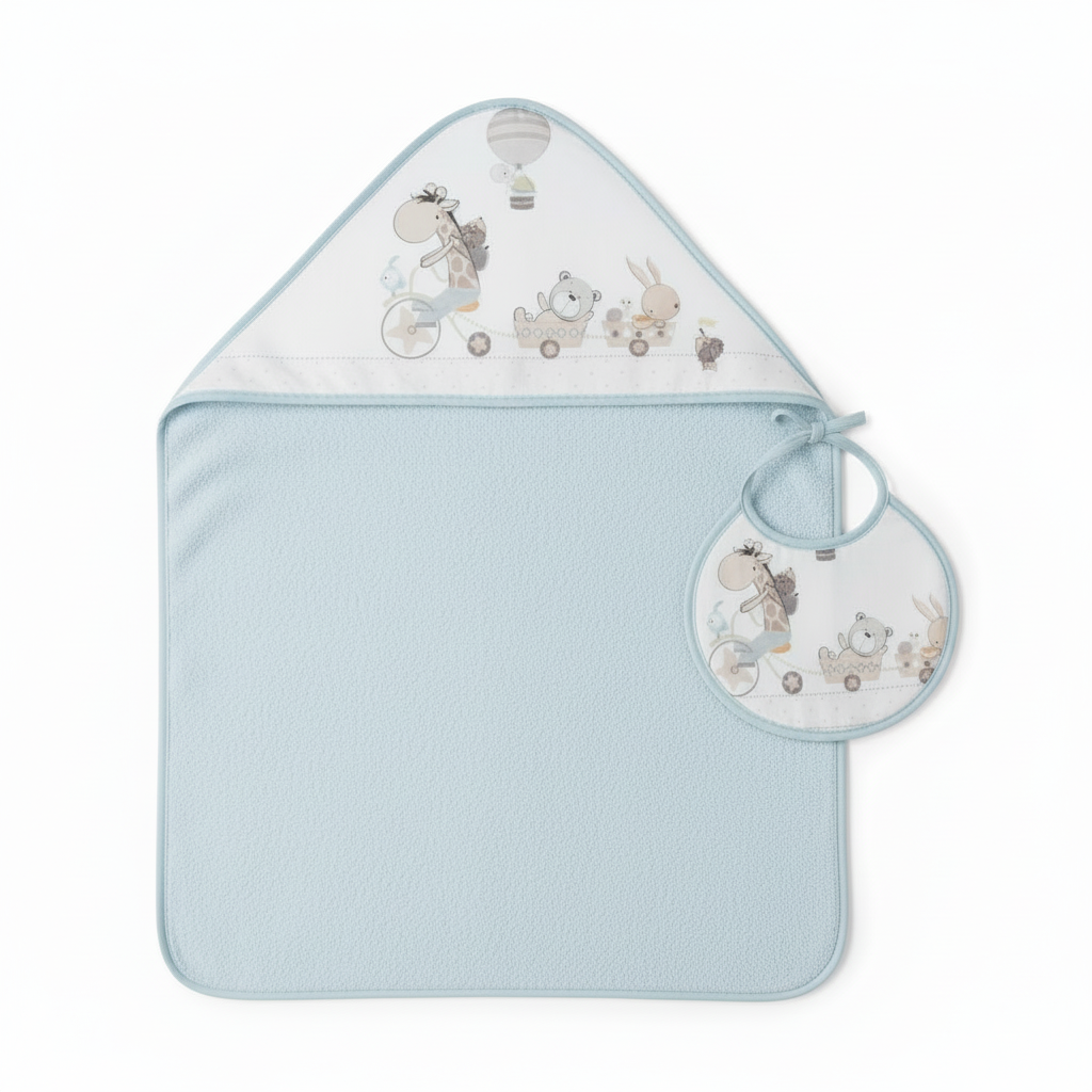 Set accappatoio e bavetta Giraffa Azzurro