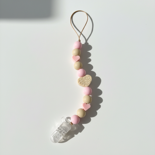 Catenella Portaciuccio Rosa con Cuori - Nome Personalizzabile