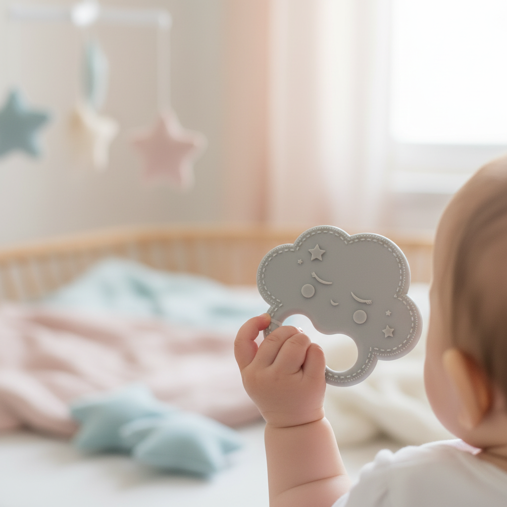 Lifestyle bambino con massaggiagengive nuvoletta grigia