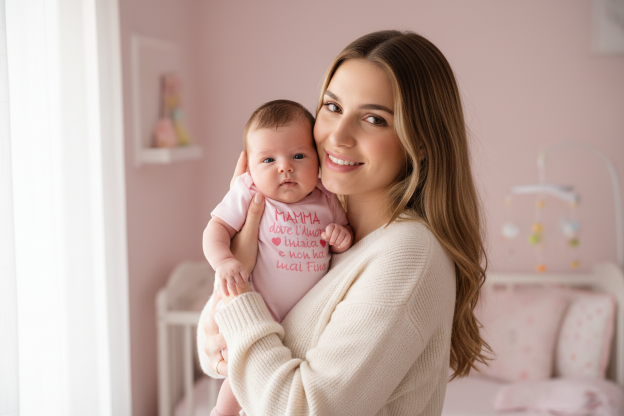 Mamma e neonato con body rosa - Little Bird