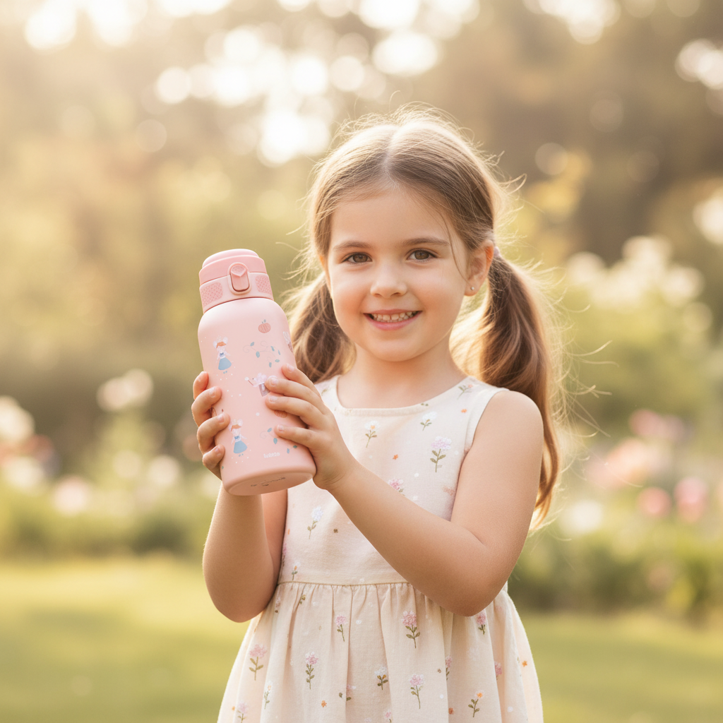 Borraccia Termica Mouse Fairies Tutete lifestyle - bambina a scuola o all'aperto con borraccia termica rosa cipria Cenerentola topolina